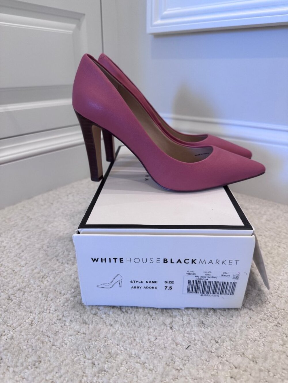 White House Black Market Leather Stack Pump in Adobe (Dusty Rose/Pink) 7.5